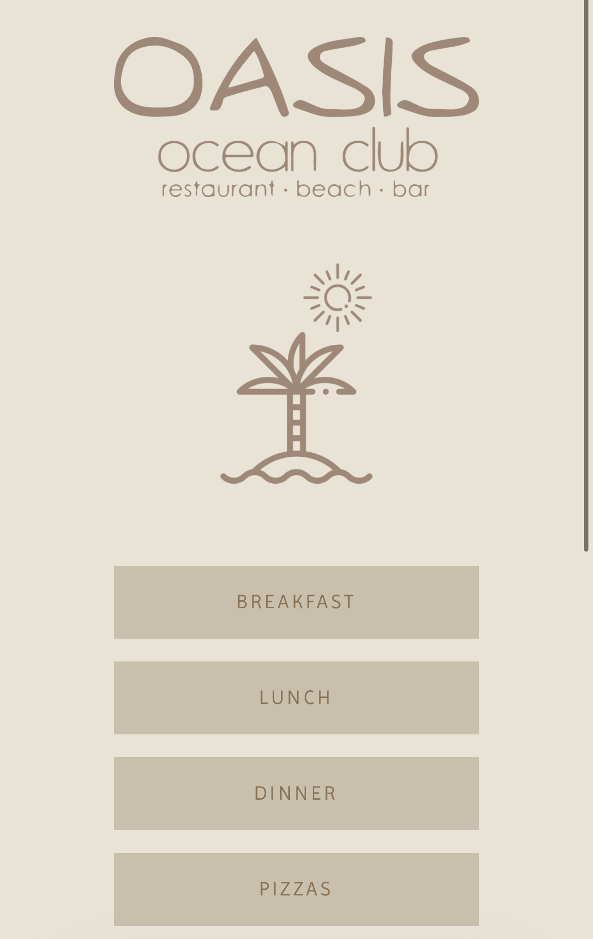 Oasis Ocean Club — menu